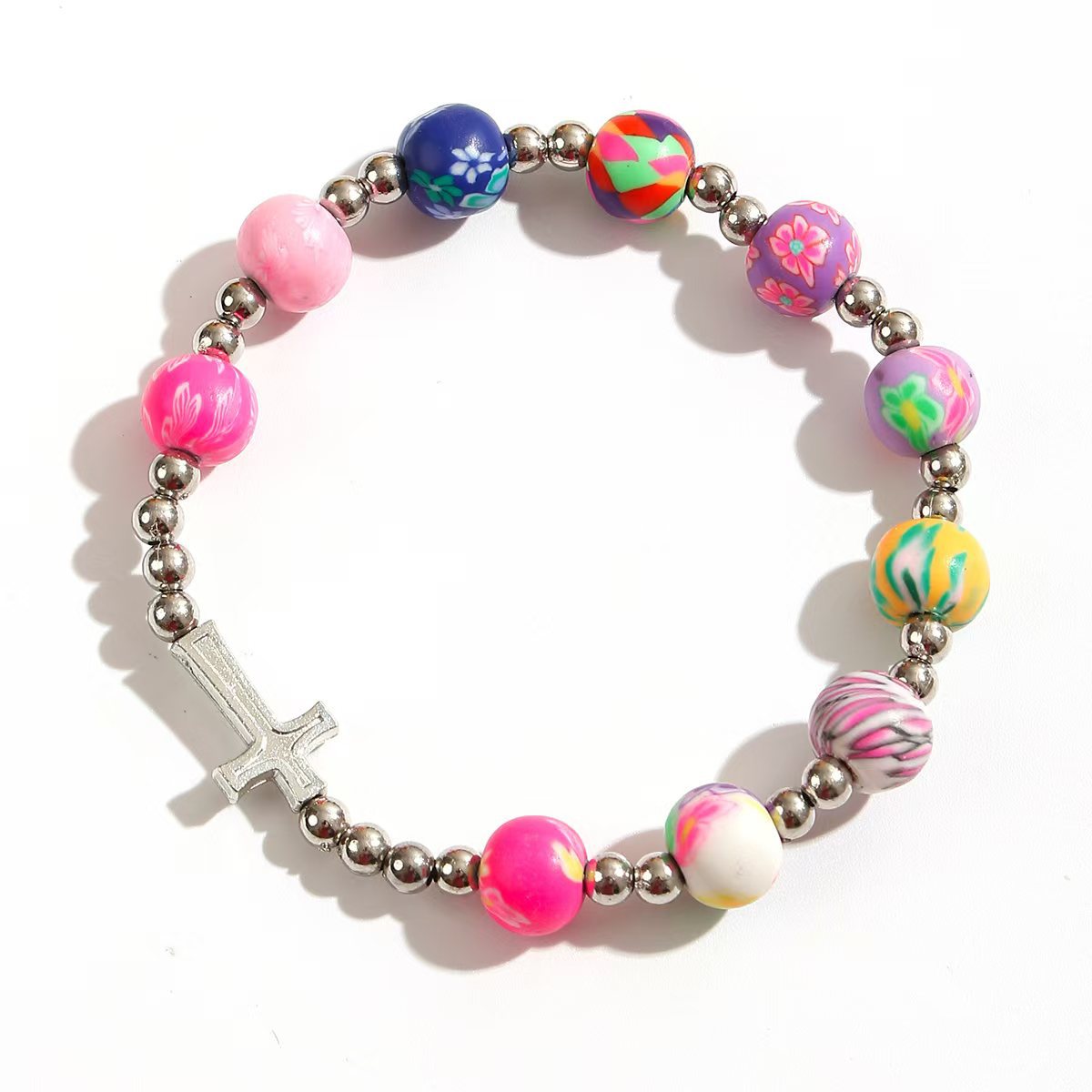 Wholesale 10pcsPolymer clay with alloy cross beaded bracelet